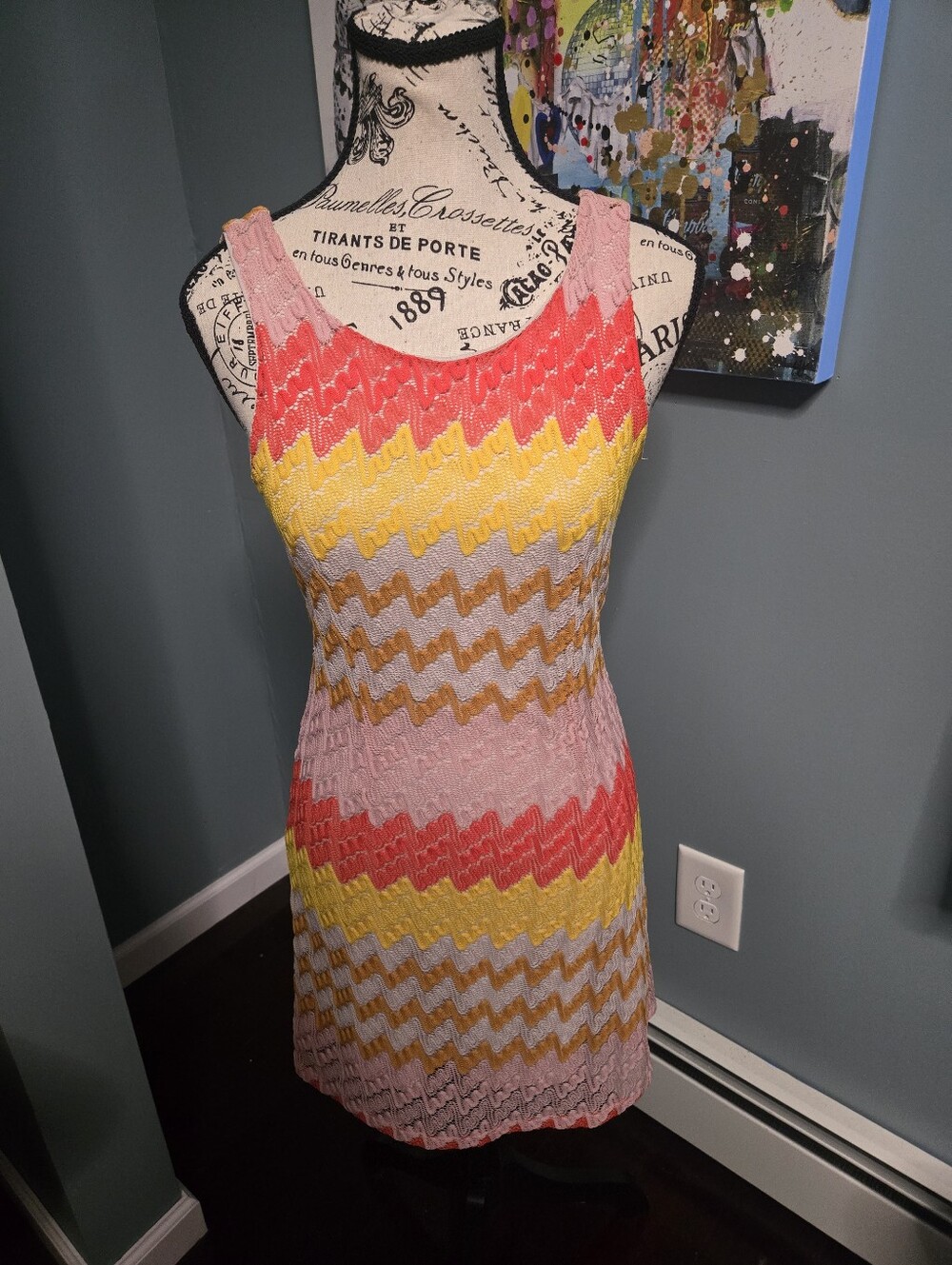 Vintage Freebird Chevron Style Lined Dress